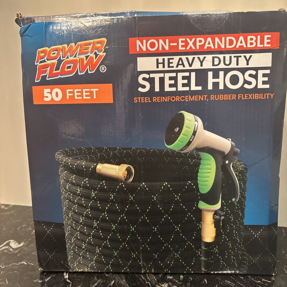 Garden Hose, NON-EXPANDABLE 50 Feet Premium Quality Stainless Steel Metal Wat...